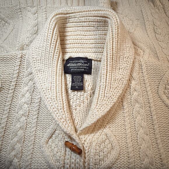 Eddie Bauer Collectibles made in UK Cardigan Women’s XL Cable Knit w Toggle Wool - Picture 8 of 9